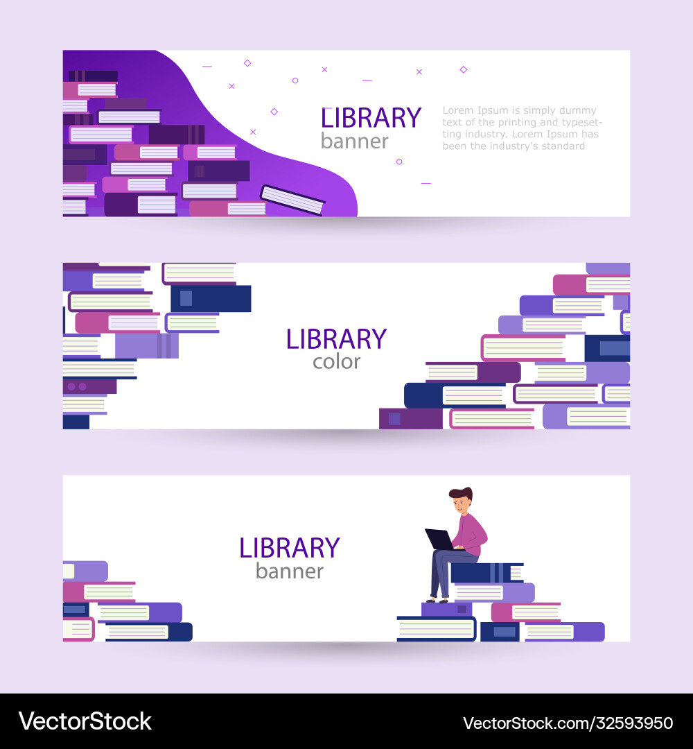 Online Library Banners with Books Vector Image