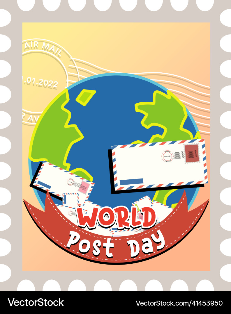 World post day logo with earth globe and envelope World post day logo with earth globe and envelope Vector Image