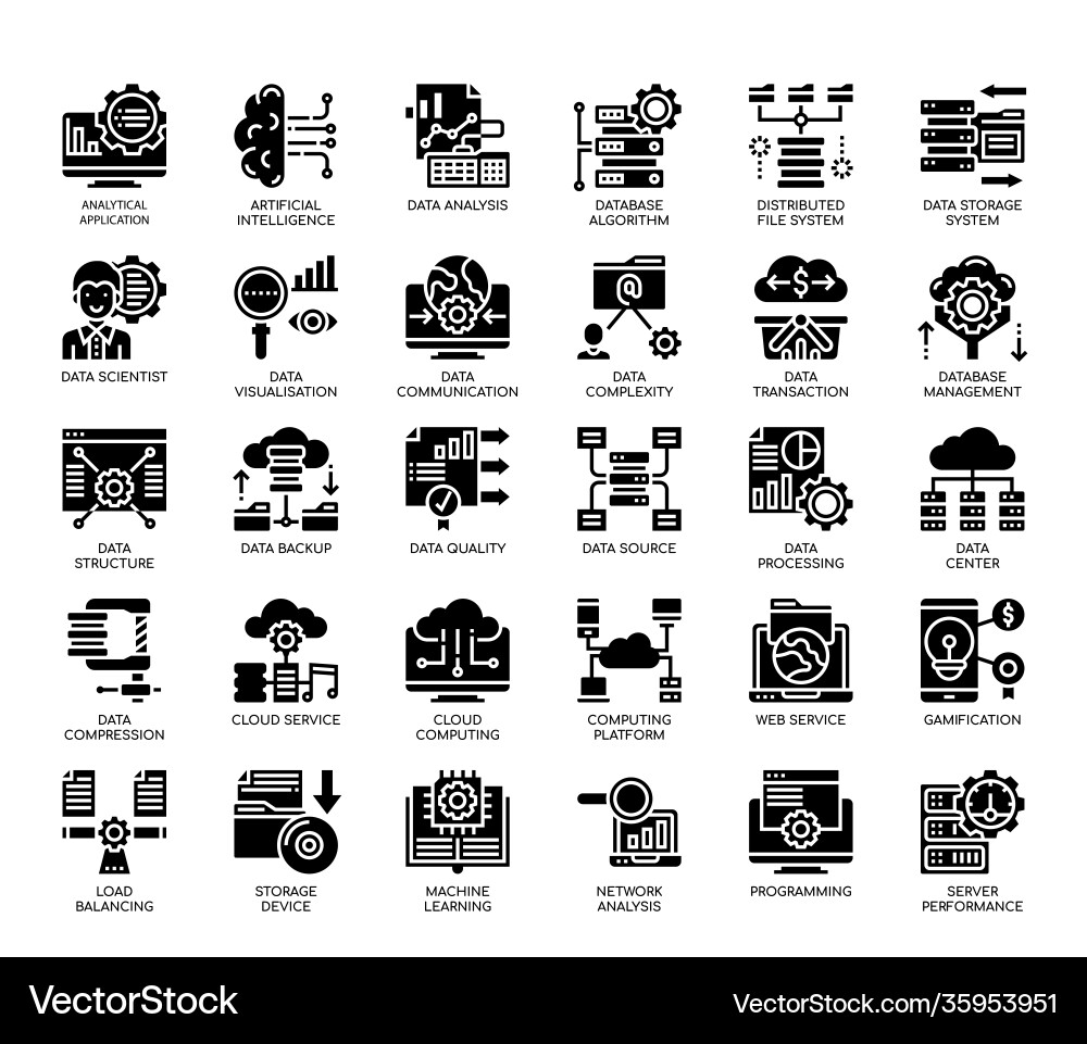 Big Data Glyph Icons - Data & Analytics Vector Image