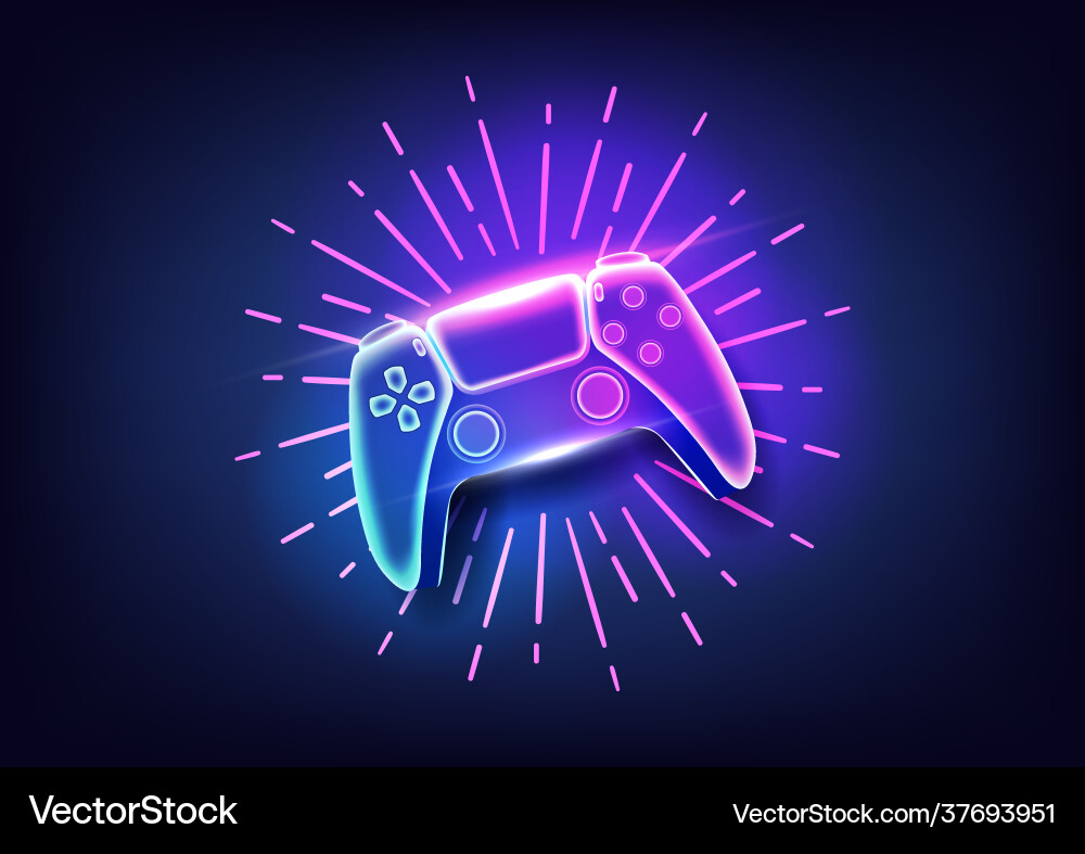Neon game controller or joystick for console Neon game controller or joystick for console vector image