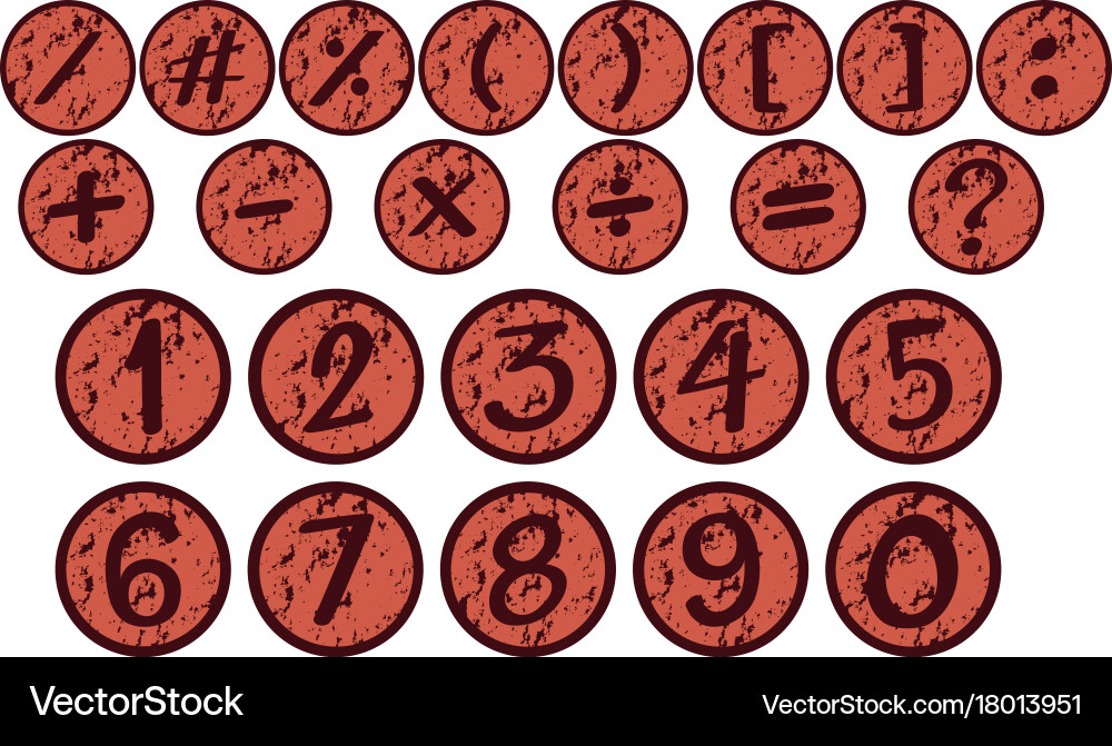 Numbers and signs on round badges Vector Image