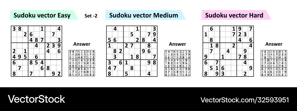 Sudoku game with answers simple design set Vector Image