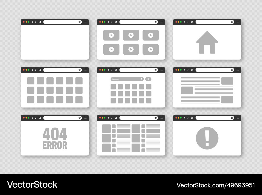 Web browser window pages layout with toolbar Web browser window pages layout with toolbar vector image