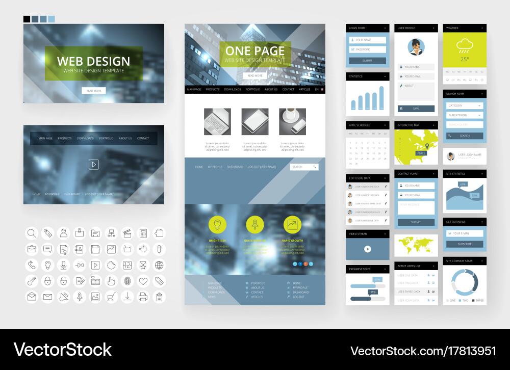 Website design template and interface elements vector image