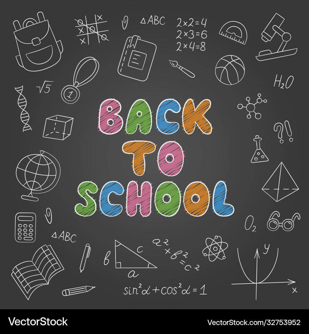 Back to school card with lettering and set Back to school card with lettering and set vector image