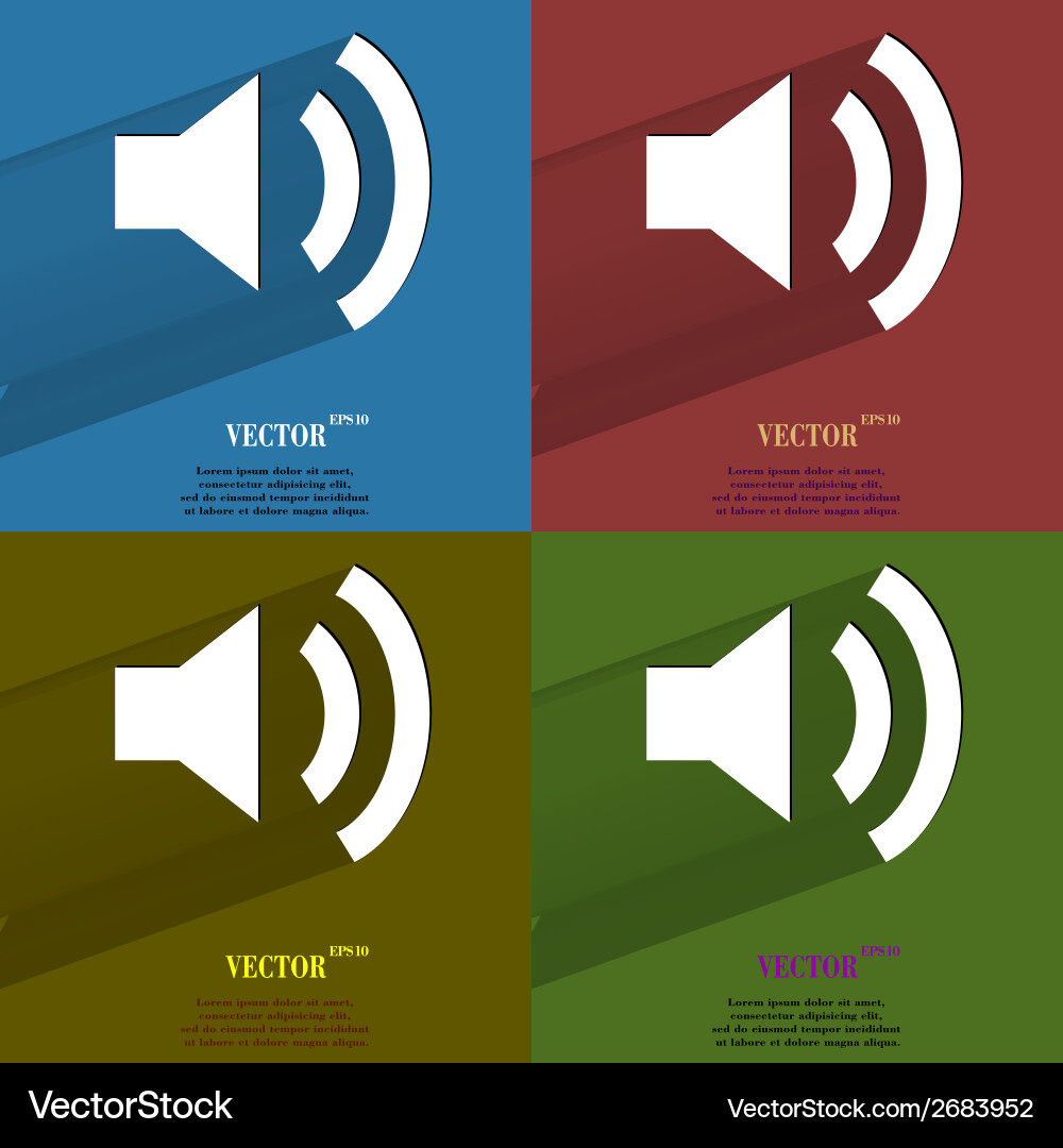 Color set speaker flat modern web button with long vector image