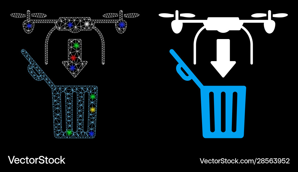Glowing mesh network drone drop trash icon Glowing mesh network drone drop trash icon Vector Image