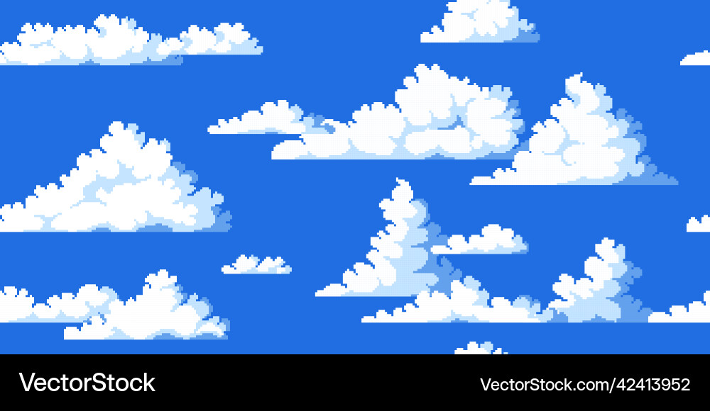 Pixel clouds pattern seamless print with 8 bit Pixel clouds pattern seamless print with 8 bit vector image