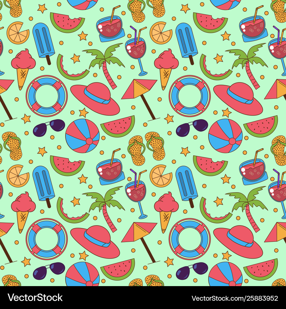 Seamless summer pattern with beach elements Seamless summer pattern with beach elements Vector Image