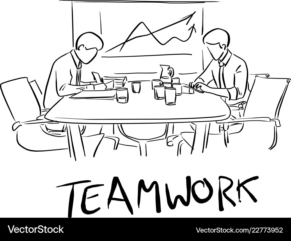 Two businessmen working together on table Two businessmen working together on table vector image