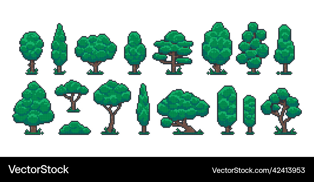 8-Bit Pixel Trees - Retro Game vector image