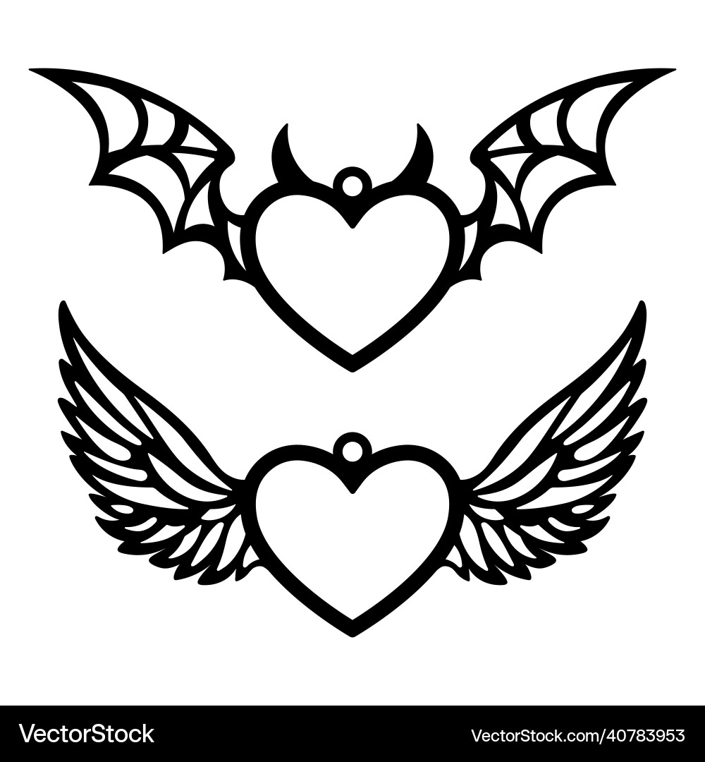 Angel Wings with Heart Tattoo Design