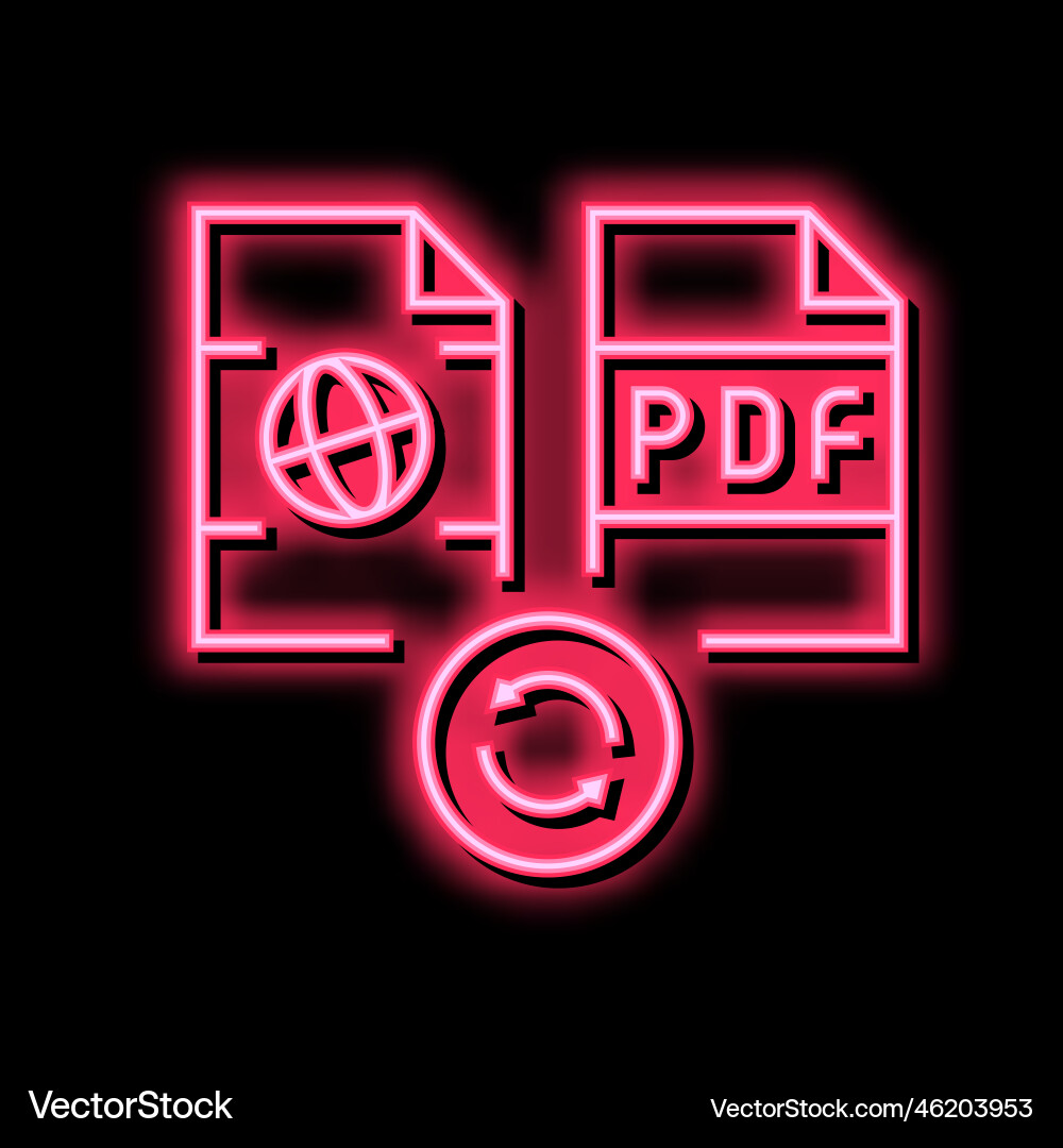 Convert web site page to pdf file neon glow icon vector image