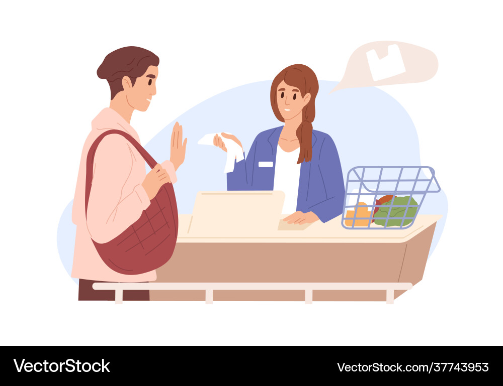 Customer with reusable bag refusing from Customer with reusable bag refusing from vector image
