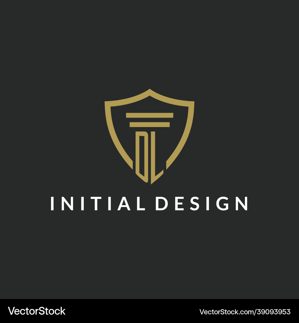 Dl initial monogram logo with pillar and shield Dl initial monogram logo with pillar and shield vector image
