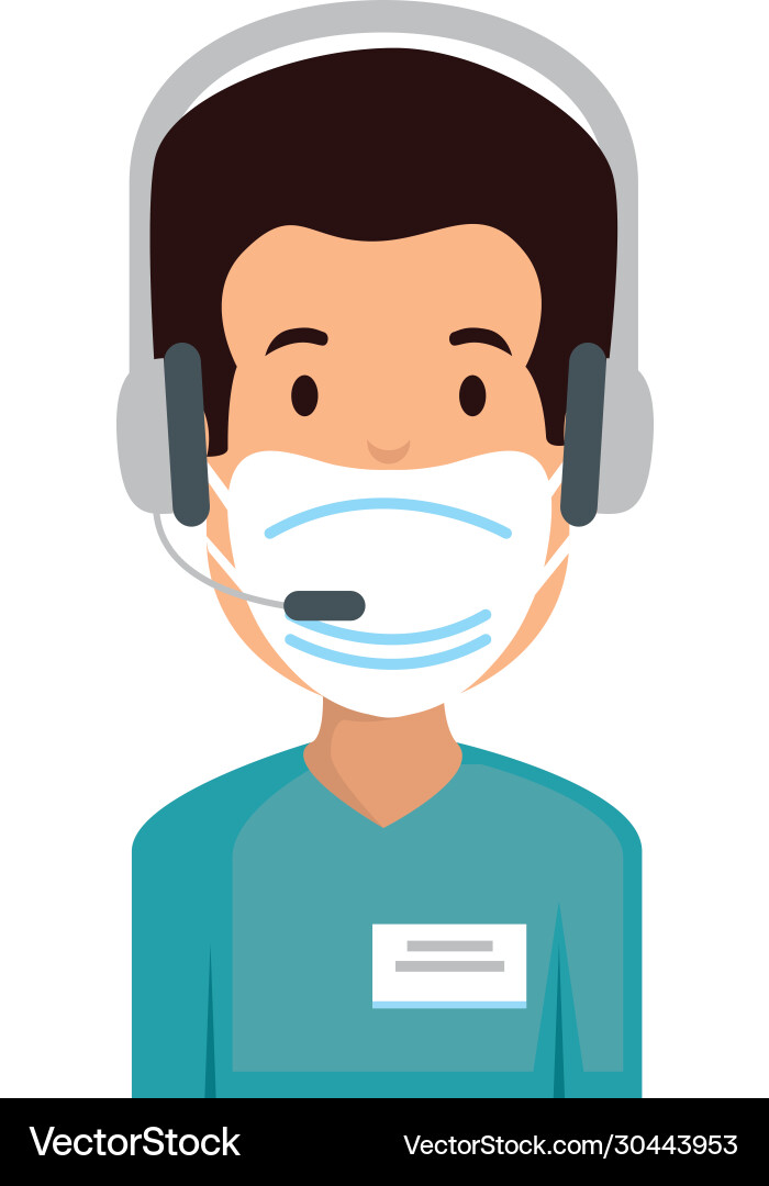 Man agent call center with face mask Man agent call center with face mask vector image