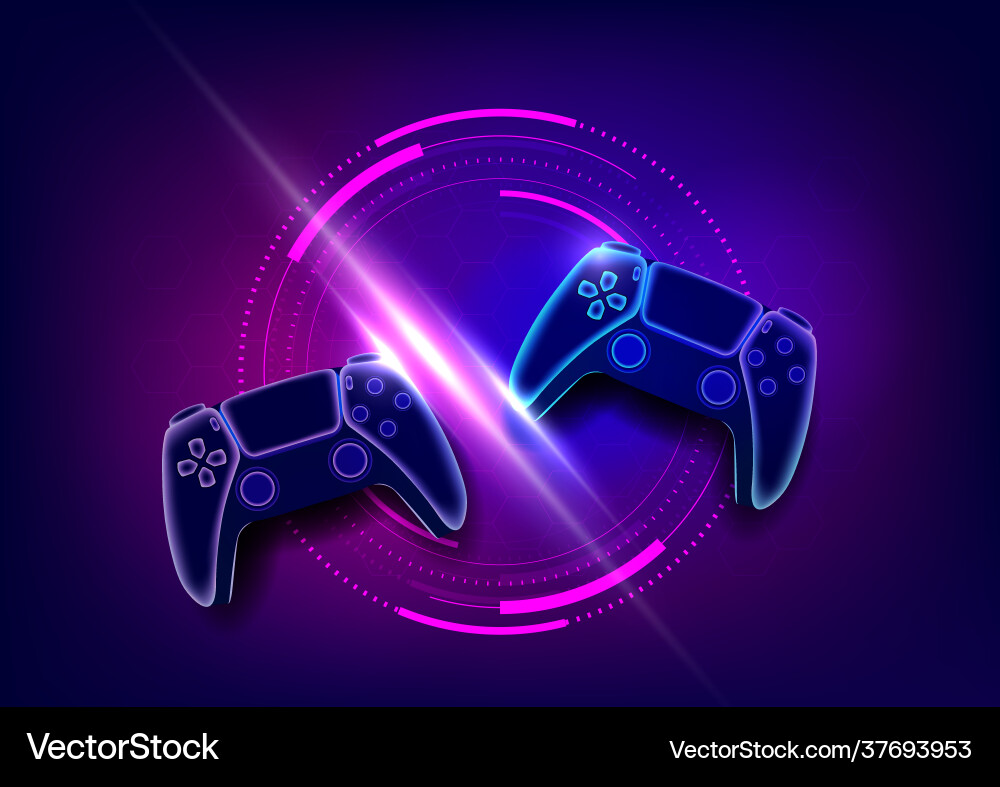 Neon game controllers or joysticks Neon game controllers or joysticks vector image