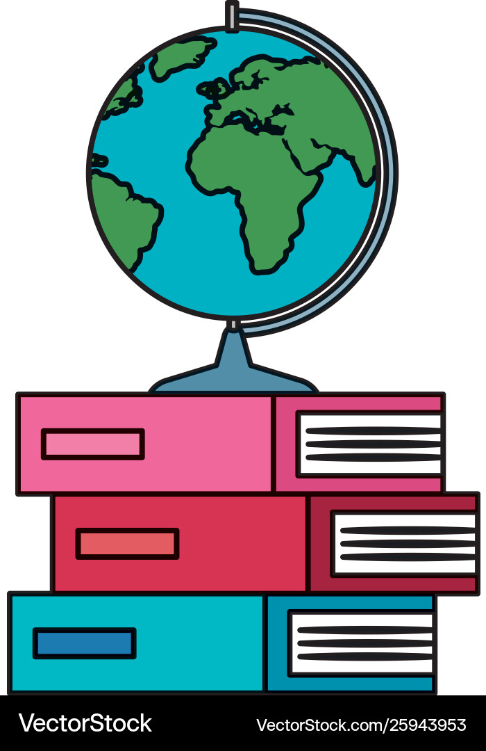 Pile textbooks with world map Pile textbooks with world map Vector Image