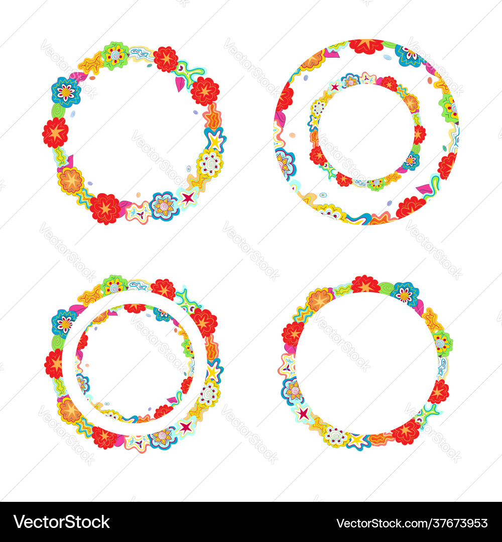 Runde Doodle-Rahmen mehrfarbige Blumenformen Runde Doodle-Rahmen mehrfarbige Blumenformen vektorbild