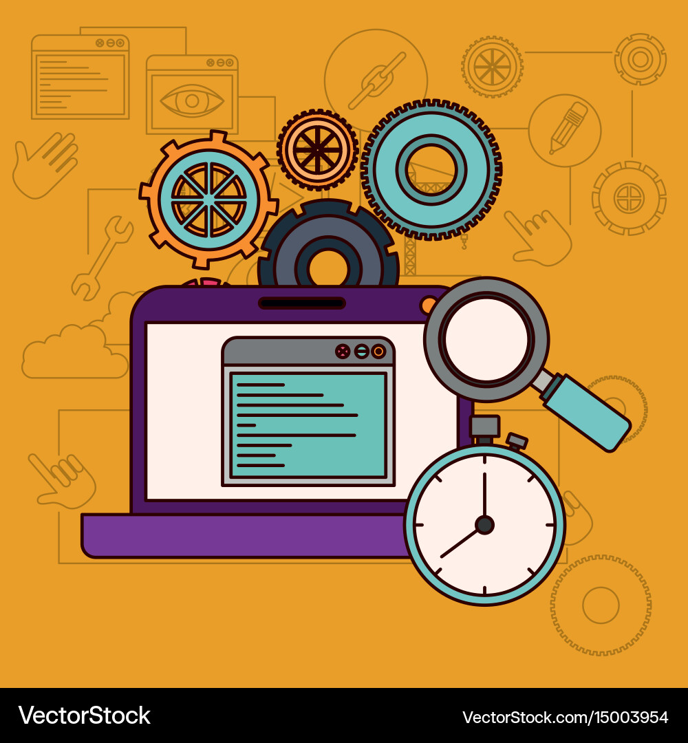 Background with laptop computer and search timer vector image