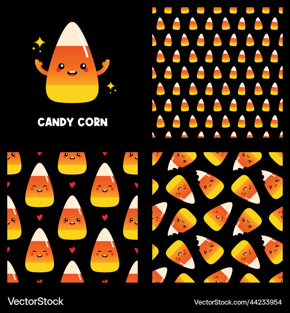 Candy corn character and patterns set Candy corn character and patterns set vector image