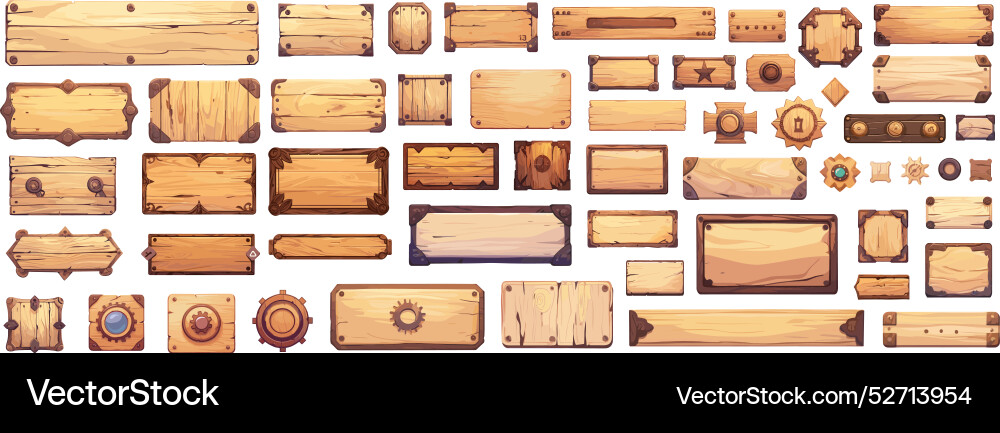 Cartoon wooden user interface set game ui design Cartoon wooden user interface set game ui design vector image