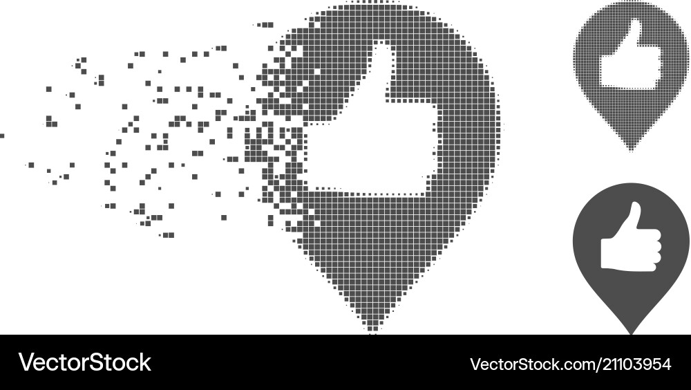 Dispersed pixel halftone thumb up map marker icon Dispersed pixel halftone thumb up map marker icon Vector Image
