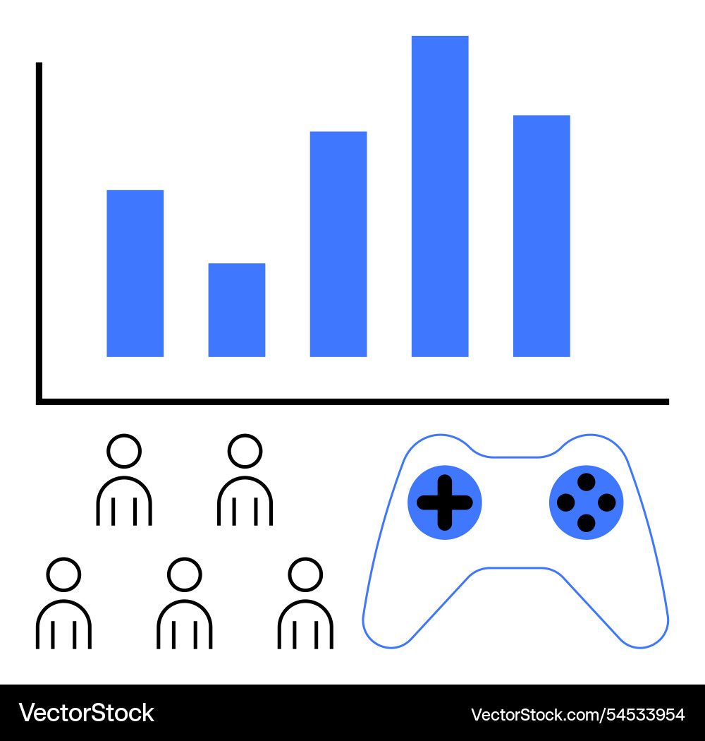Gaming analytics concept with bar chart game Gaming analytics concept with bar chart game vector image
