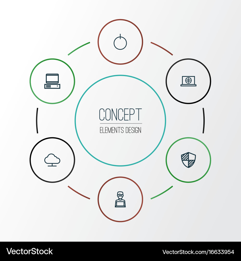 Hardware outline icons set collection of pc web Vector Image