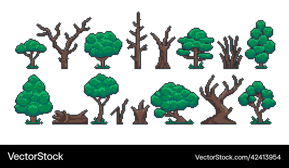 Pixel tree trunk retro 8 bit video game sprite Pixel tree trunk retro 8 bit video game sprite vector image
