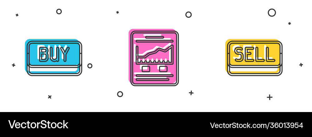 Set buy button website with growth graph and sell Set buy button website with growth graph and sell vector image