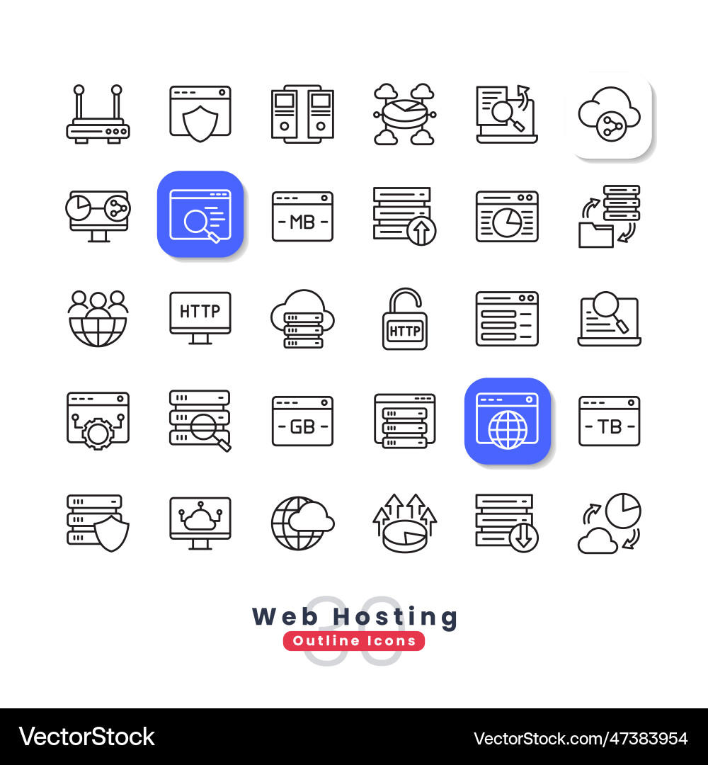 Web hosting outline icons Web hosting outline icons vector image