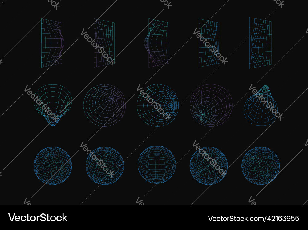 Abstract retro wireframe shapes set of 3d Abstract retro wireframe shapes set of 3d vector image