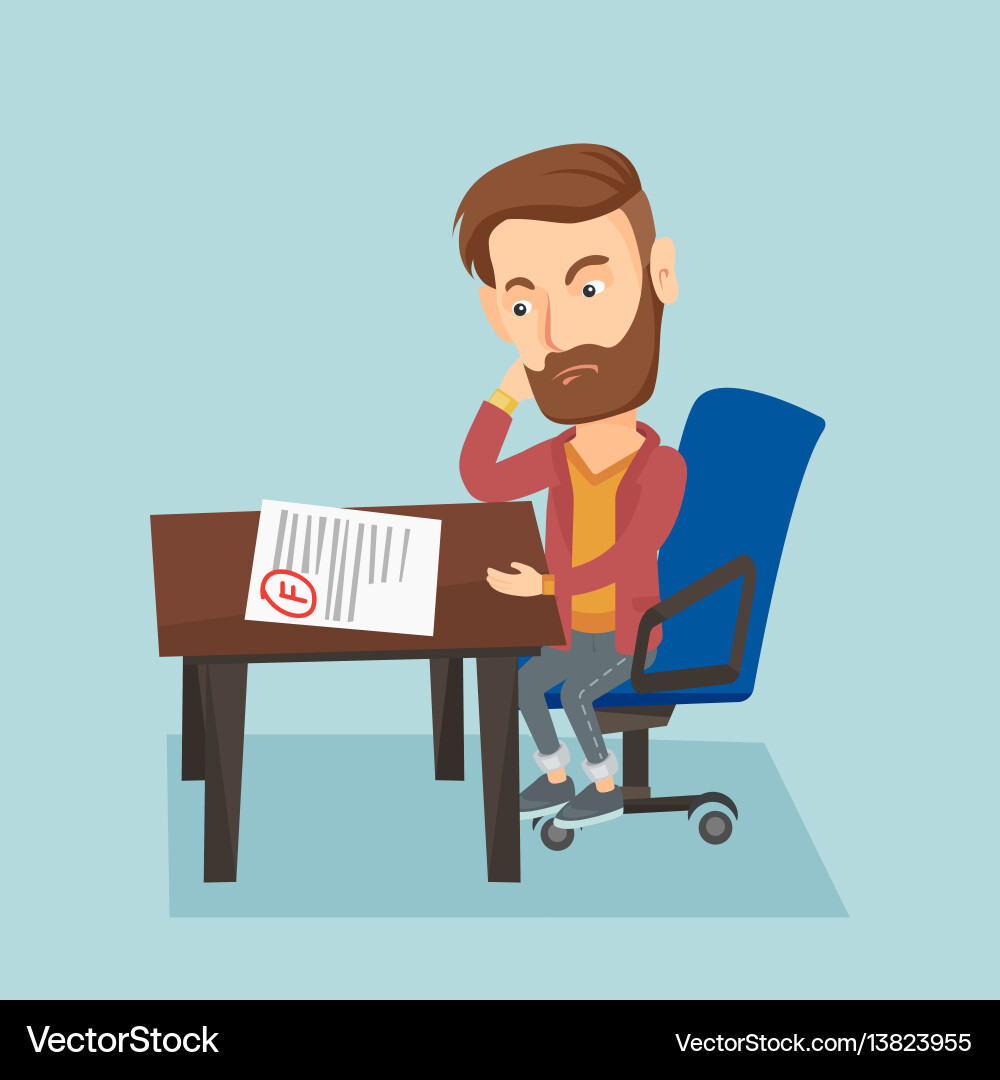 Disappointed Student with F Grade Vector Image