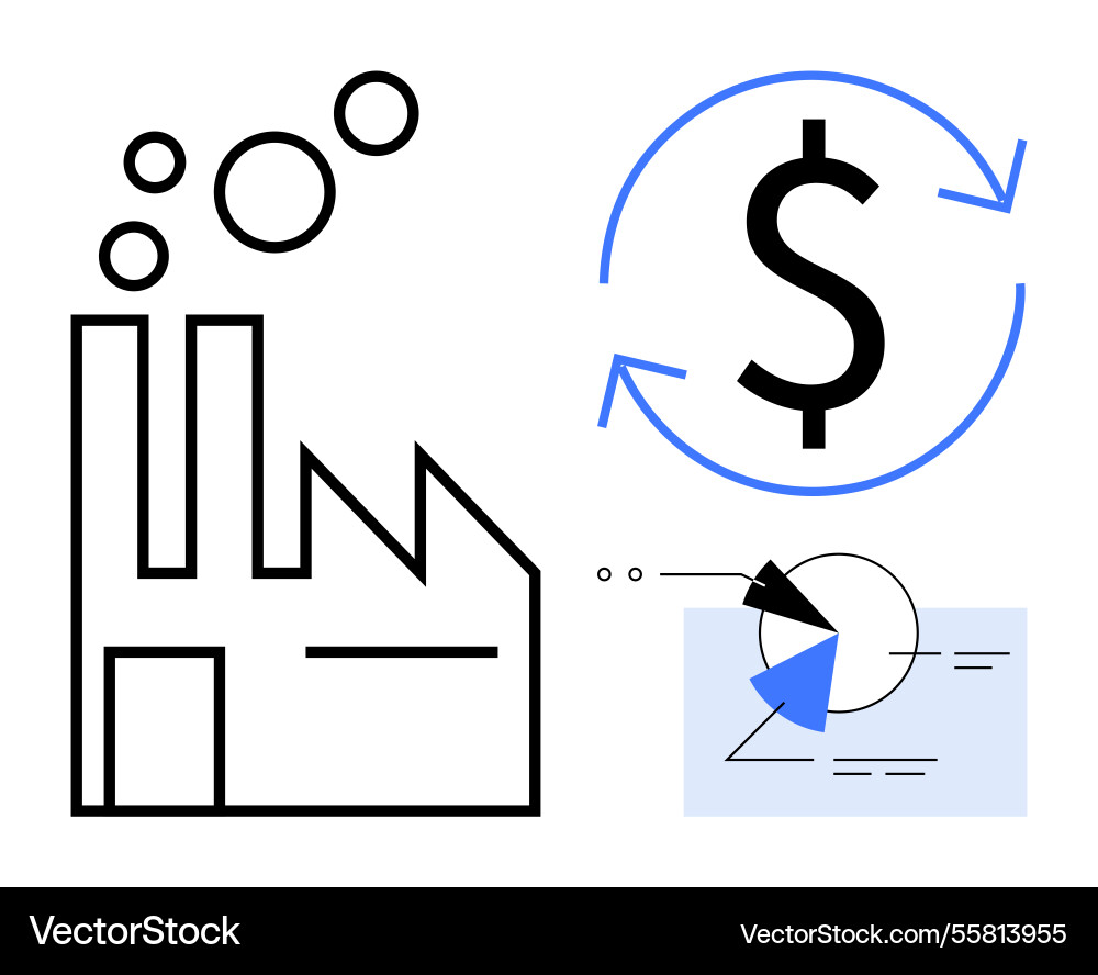 Factory pollution dollar cycle and data Factory pollution dollar cycle and data vector image