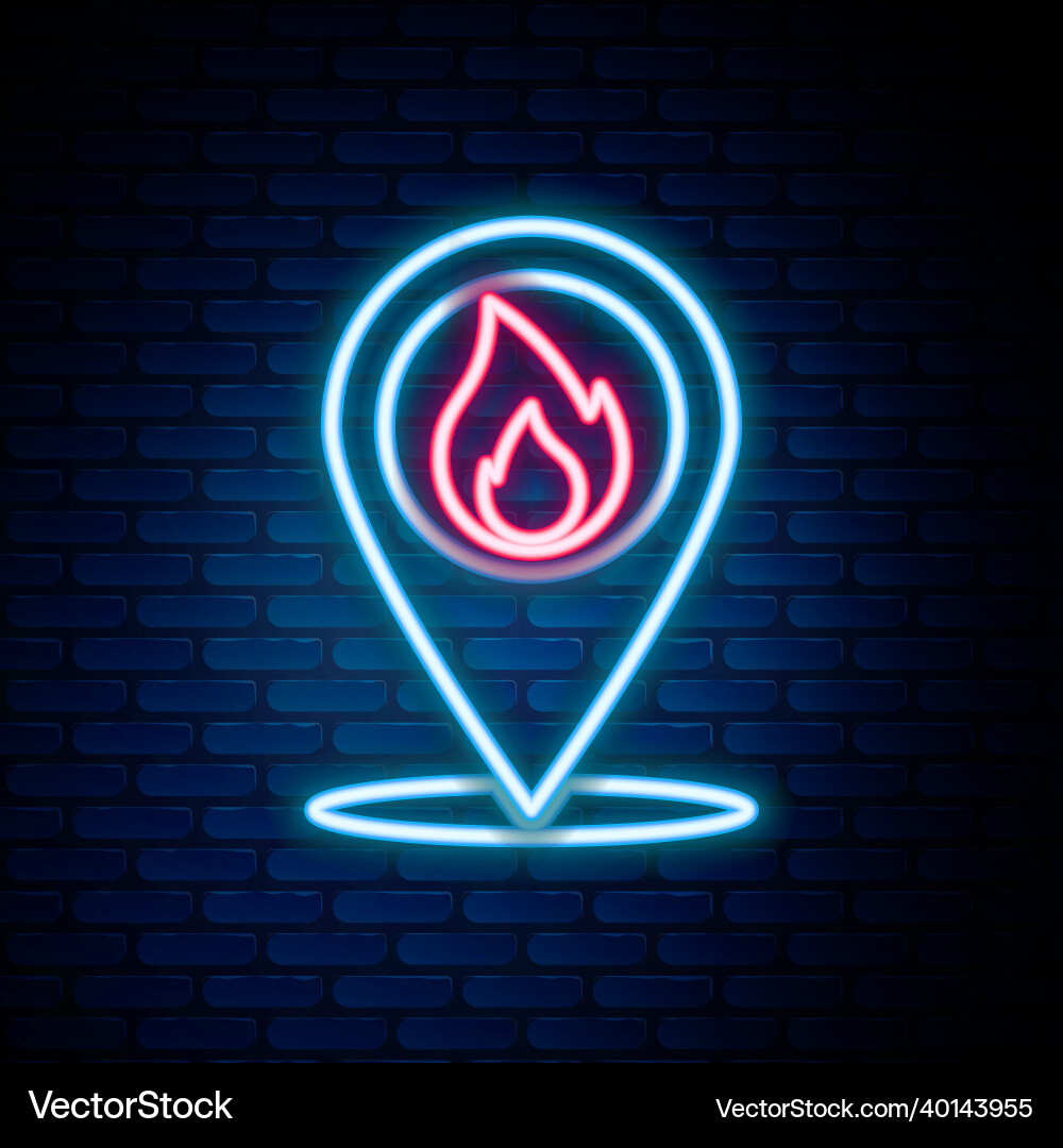 Glowing neon line map pointer with fire flame icon Glowing neon line map pointer with fire flame icon vector image