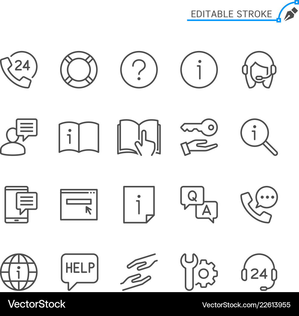Help & Support Line Icons - Editable Stroke vector image