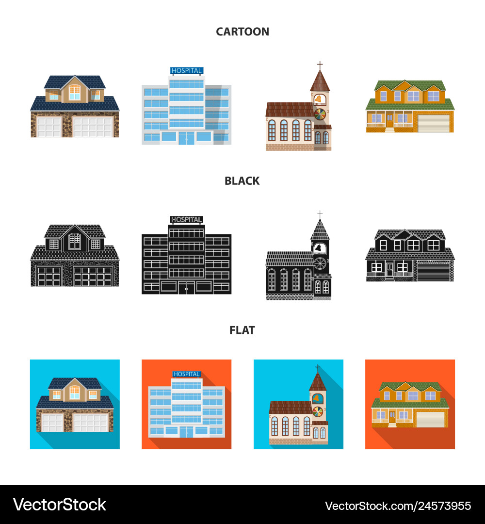 Isolated object of building and front sign set Isolated object of building and front sign set Vector Image