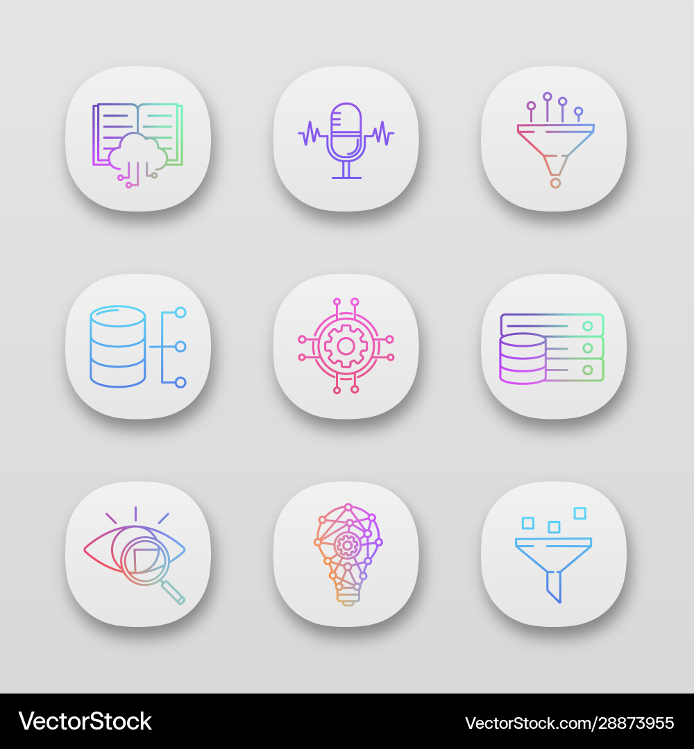 Machine learning app icons set Machine learning app icons set vector image