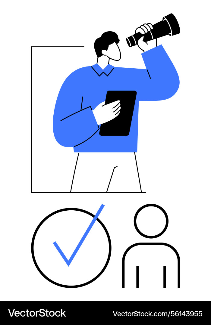 Man using telescope with checklist and simplified Man using telescope with checklist and simplified Vector Image