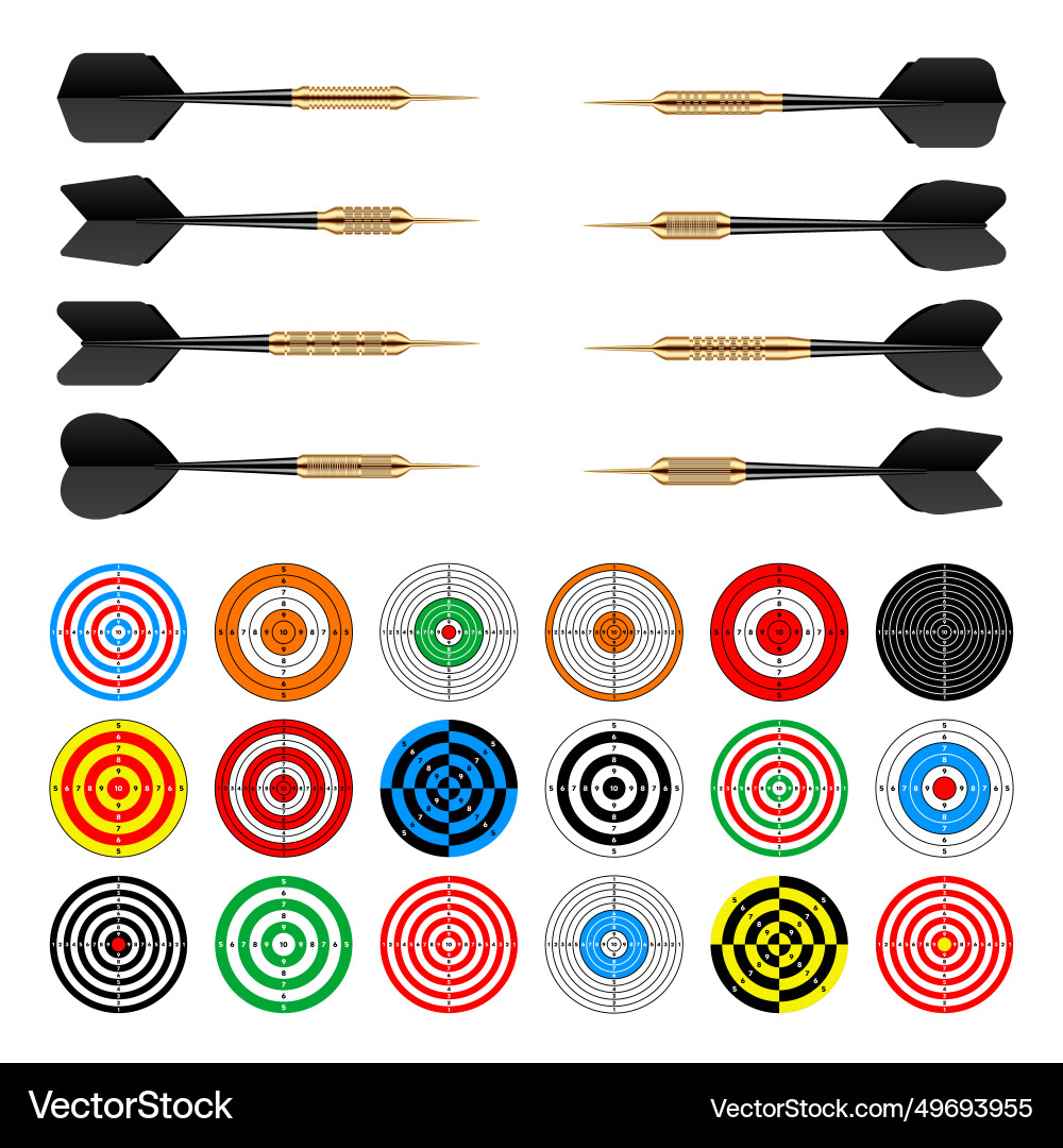 Paper targets with dart arrows shooting range Paper targets with dart arrows shooting range vector image