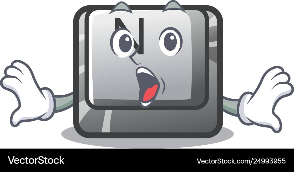 Surprised n button attached to mascot keyboard vector image