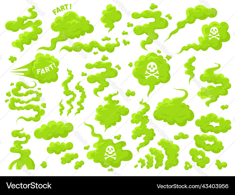 Bad smell fart set green smelly toxic clouds Bad smell fart set green smelly toxic clouds vector image