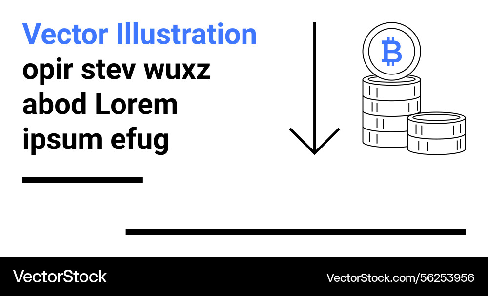 Bitcoin stack with downward arrow indicating Vector Image