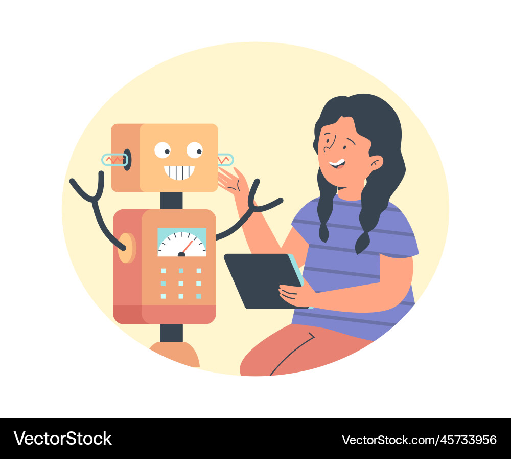 Child playing with smart robot flat Vector Image