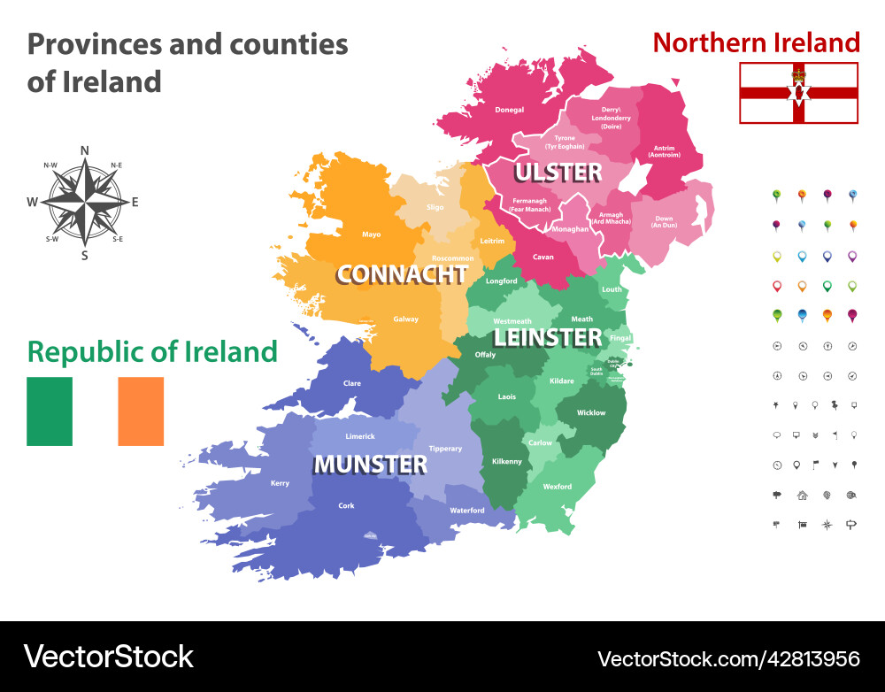 Ireland Map: Provinces & Counties Vector Image