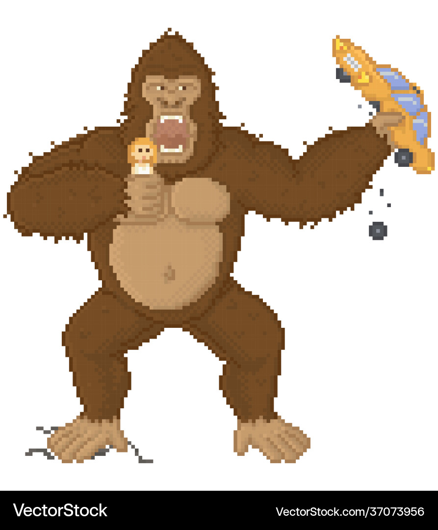 King kong in pixel game layout design gorilla King kong in pixel game layout design gorilla vector image