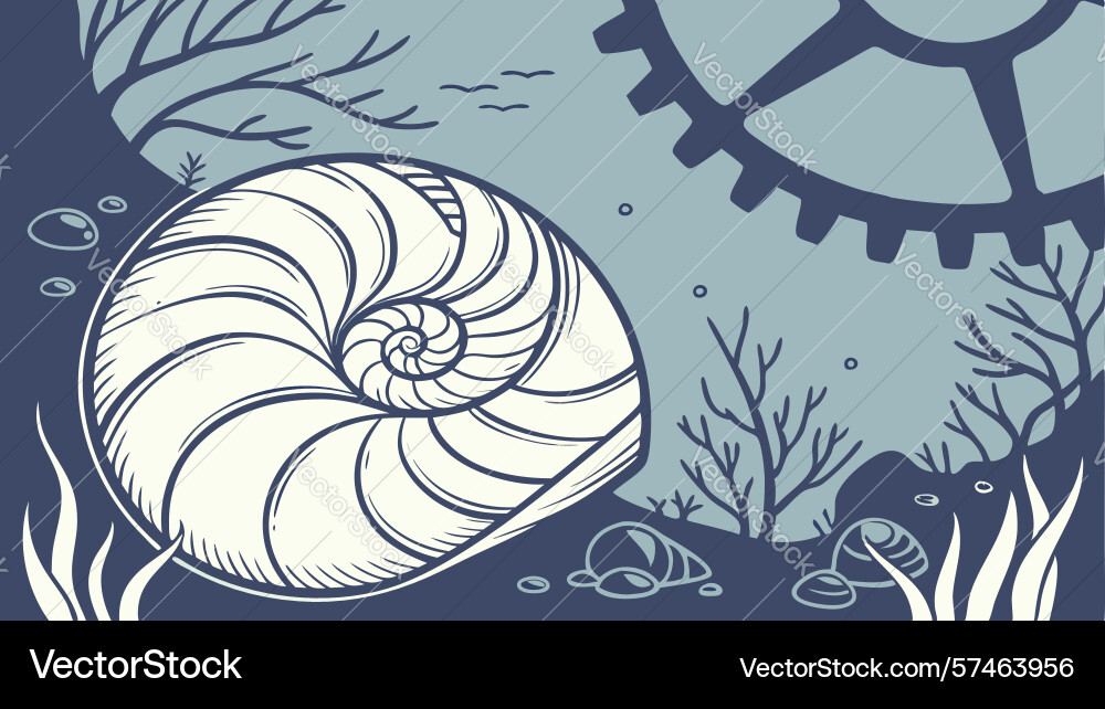 Nautilus shell with gears in abstract cosmic vector image