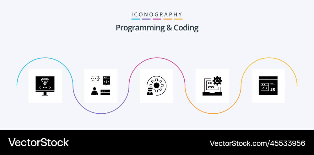 Programming and coding glyph 5 icon pack vector image