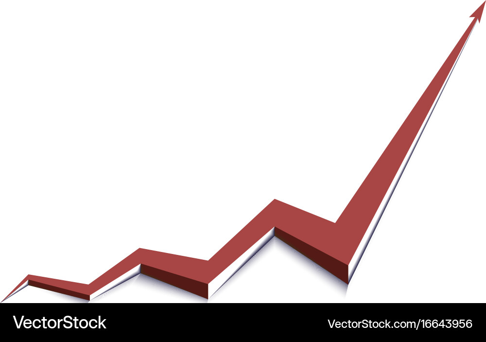 Red arrow graph goes up white background vector image